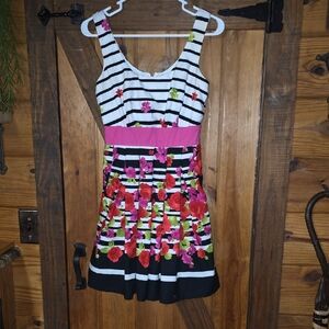 As U Wish Black and White Striped Dress With Sweet Floral Print Size 3